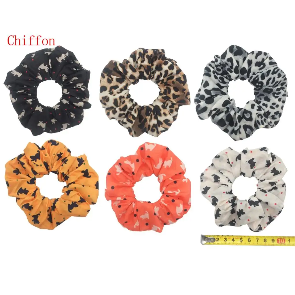 PJ041-6PCS 6 шт/лот Бархатные эластичные резинки для волос, резинки для волос для девочек, не складываются, леопардовые женские большие мелкие блестки из шифона с цветочным рисунком - Цвет: PJ041-6PCS