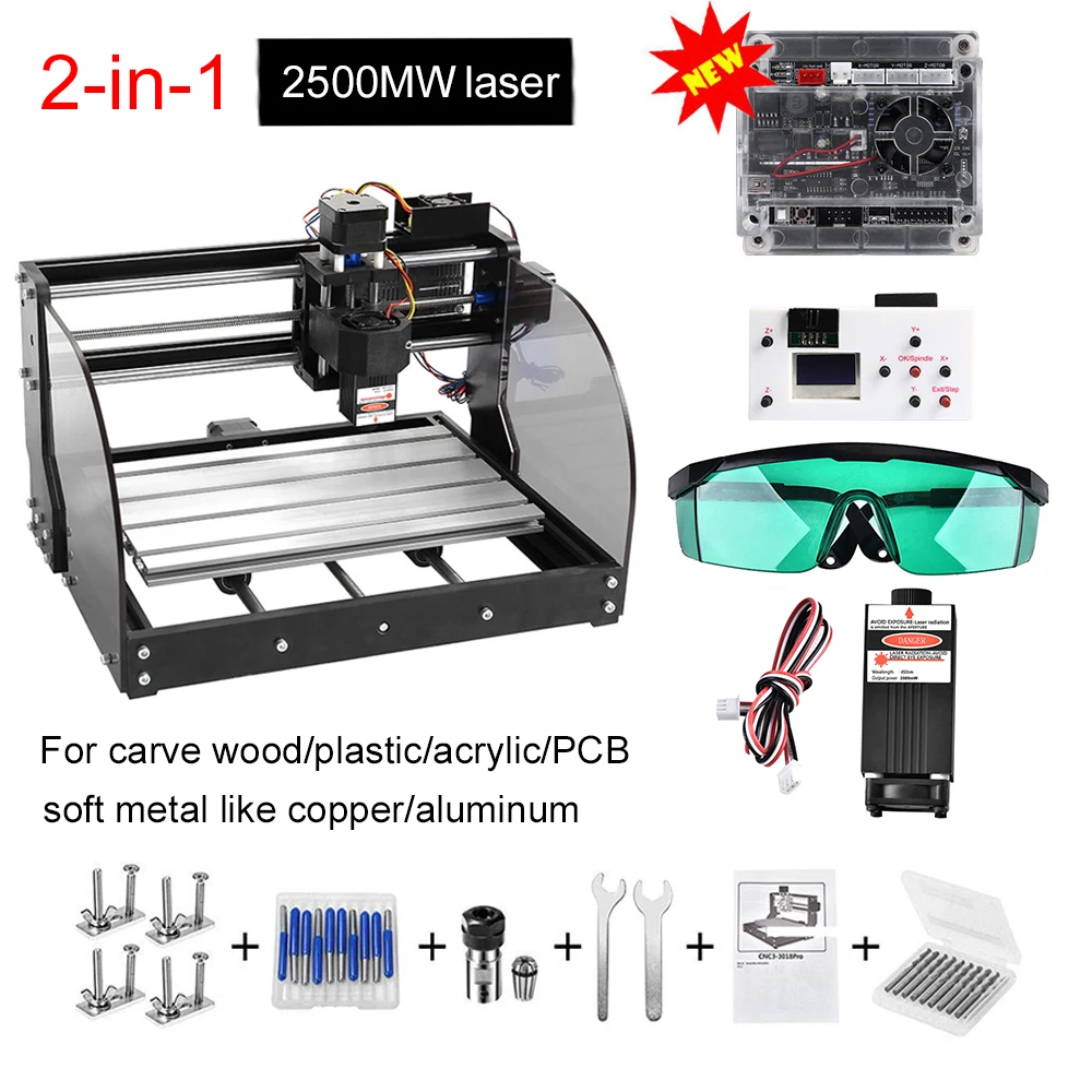 2in1 2500 мвт CNC 3018 Pro MUpgrade лазерная гравировка машина версия GRBL Управление 3 оси Pcb