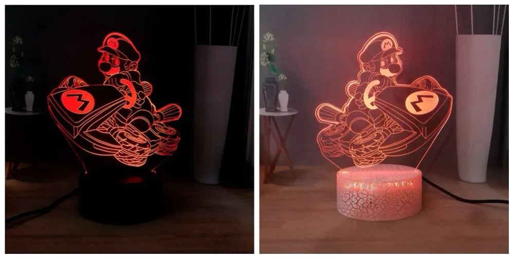 Новая иллюзия 3D милая лампа в виде Марио Новинка USB Touch 7 цветов Изменение светодиодный ночной Светильник для детей подарок
