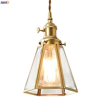 iwhd nordic style copper led pendant light fixtures glass lampshade cafe restaurant bedroom vintage lamp hanging lights hanglamp