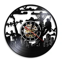 electrical lineman utility worker%c2%a0wall clock lineworkers home decor clock watch made of real vinyl record retro handicraft art