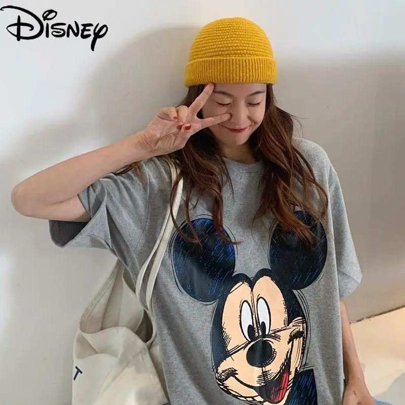 

Disney Ladies Fashion Trend Loose and Comfortable Pure Cotton Short-sleeved Simple Cartoon Printing Casual All-match T-shirt