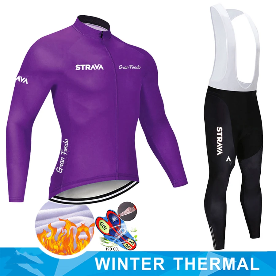 

STRAVA Winter Thermal Fleece Cycling Jersey Set 2022 Racing Bike Cycling Suits Mountian Bicycle Cycling Clothing Ropa Ciclismo