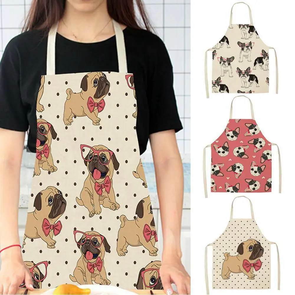 

Kitchen Sleeveless Dog Cute Animal Linen Cotton Aprons Printed Apron Washable