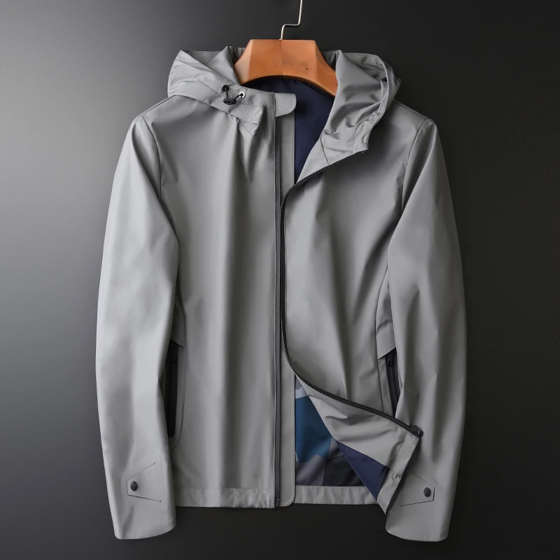 

Minglu Hooded Men Jackets Luxury Solid Color Casual Grey Mens Jackets And Coats Spring And Autumn Plus Size 4xl Slim Coat Men
