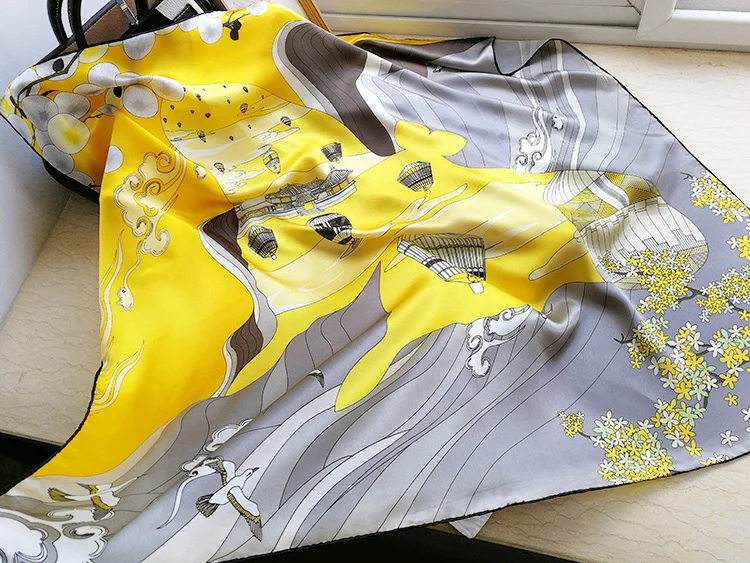 Women's 100% Pure Silk 12mm Printed Big Square Scarf Wrap Kerchief 88cm 34.5&quot WJ020 |