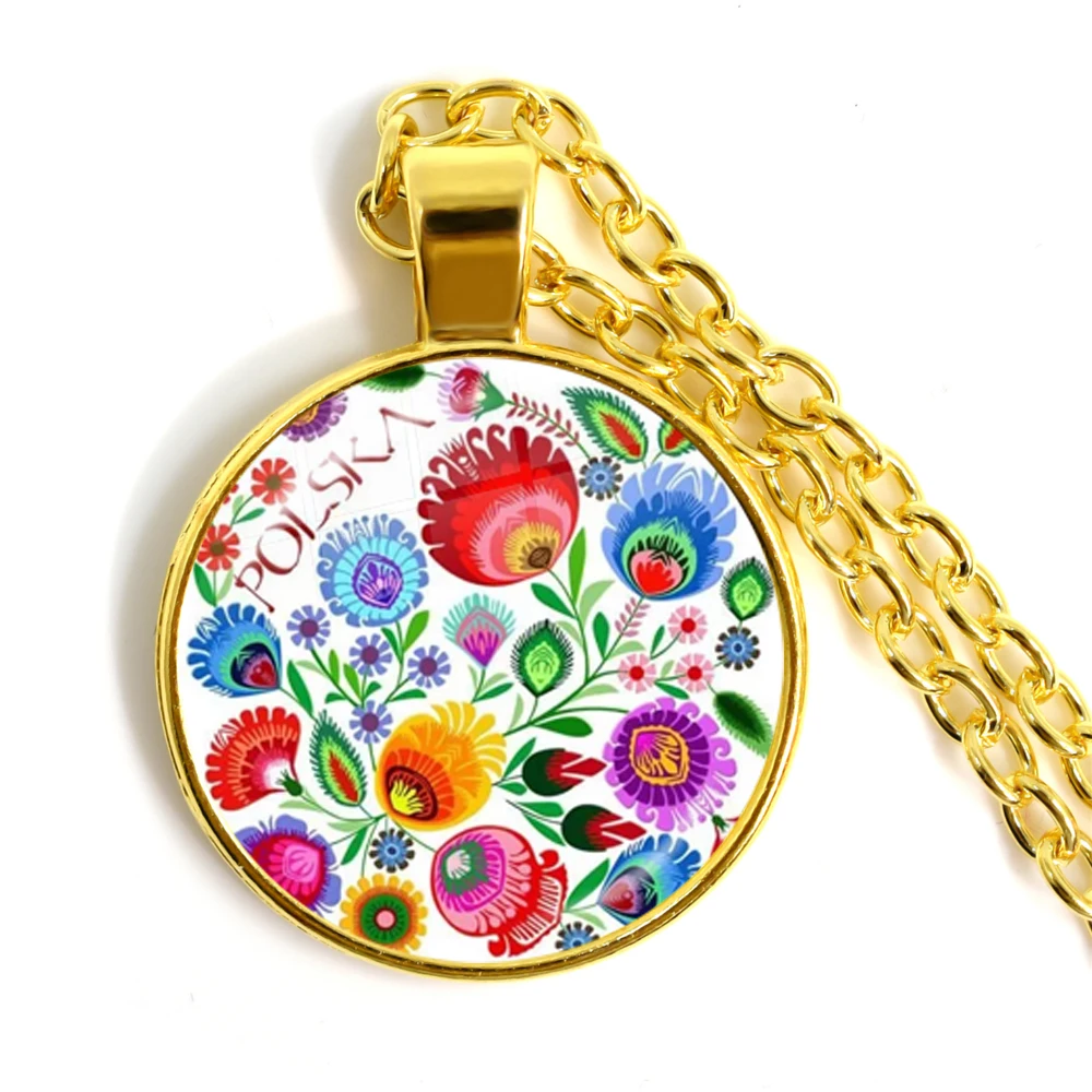 Ожерелье с подвеской в виде польского народного искусства 25 мм стеклянный