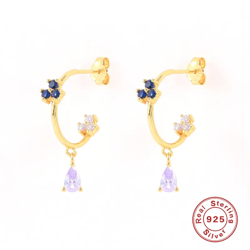 

MC New 2021 Trend Earring Aretes Piercing Stud Women Earrings With Purple Zircon Pendants Sterling Silver PendientesPlata925