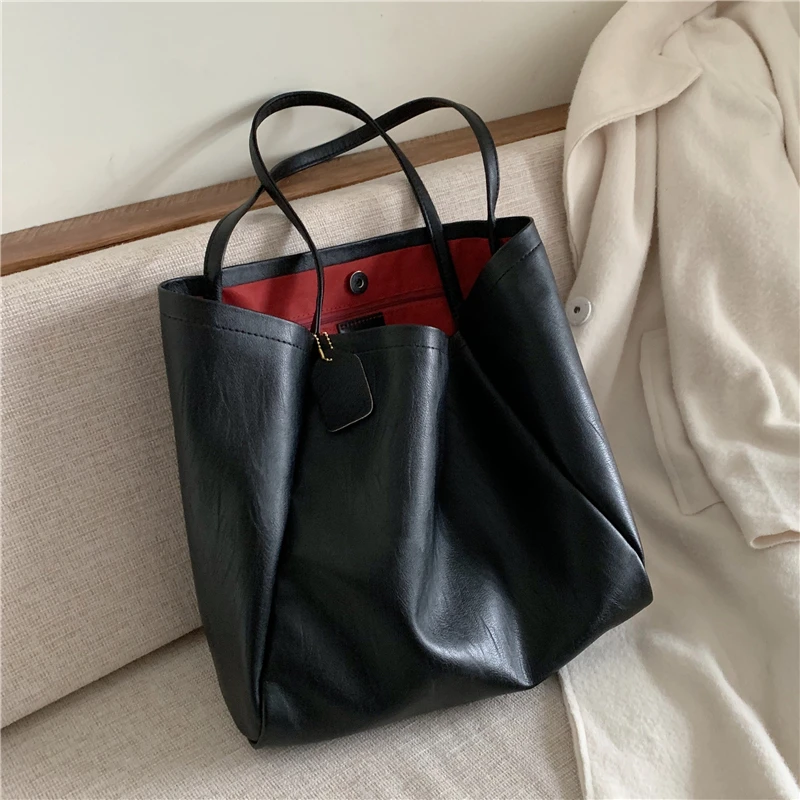Простой дизайн из сплошной мягкой сумки шопперы для женщин большой Ёмкость на
