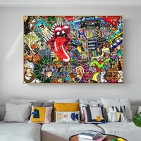 street graffiti art canvas painting on the wall posters and prints big tongue decorative wall picture for living room home decor