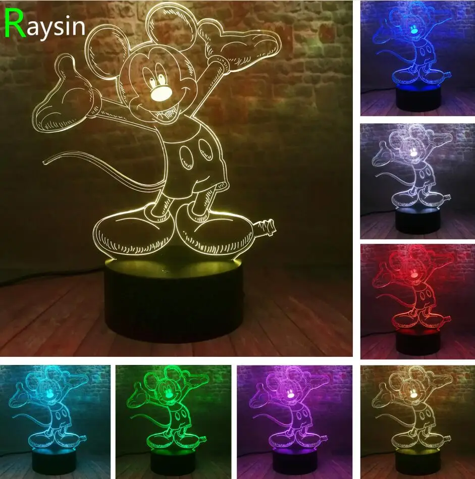 Mickey 2 Горячий светящийся мультяшный 3D Микки Маус для девочек и мальчиков, светодиодный ночник с градиентом, USB сенсорный светодиодный светильник, детская Рождественская игрушка, подарки - Испускаемый цвет: Mickey 2