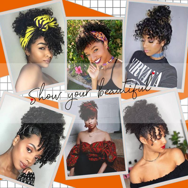 Кудрявый афро-хвост с высокой буфами синтетический конский хвост челкой