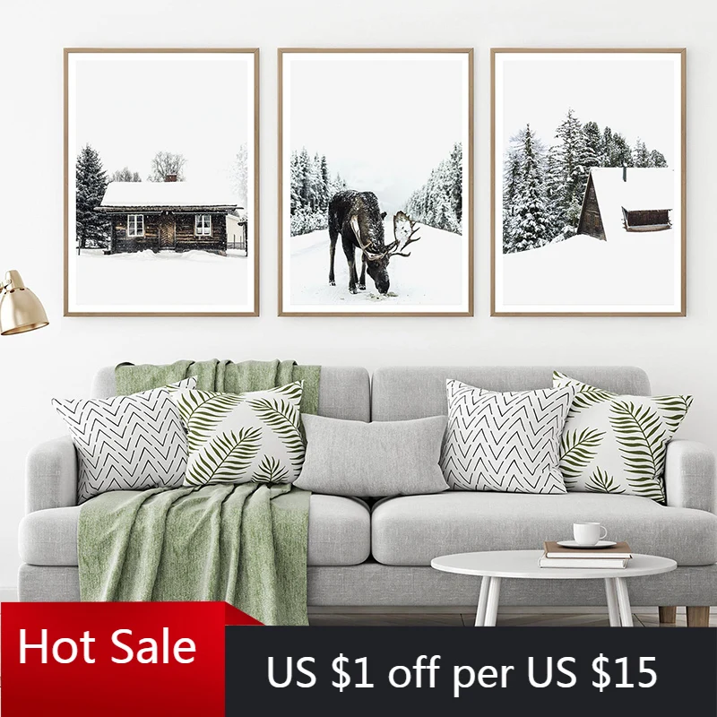 Постеры с лосями и лесом Рождественское настроение принты искусство зимний