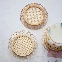 anti scratch lace design neutral minimalist wicker boho indie style coasters for living room