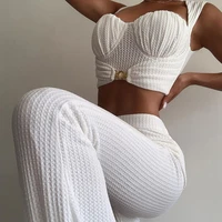 womens fashion outfit sexy sleeveless top and flare pants long two piece set crop top club party fall winter matching set