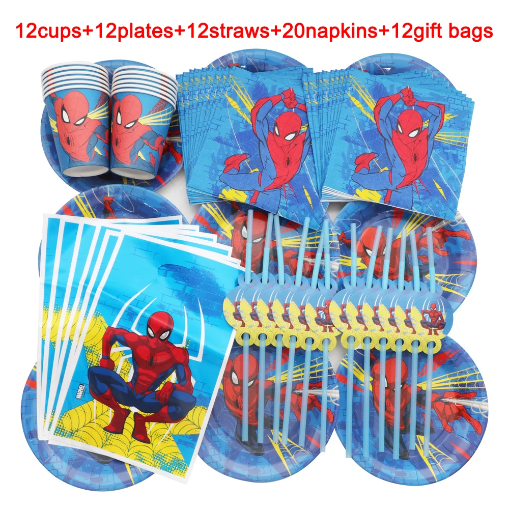 

Disney Spiderman Party Baby Shower Decoration Kids Birthday Straw Cup Plates Disposable Tableware Supplies 68Pcs High Quality