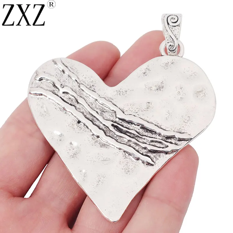 ZXZ 2 шт. Большие Подвески в форме сердца, подвески для ожерелий, фурнитура для изготовления ювелирных изделий, 82x64мм