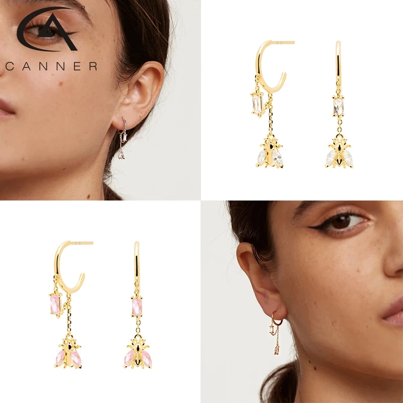 

CANNER Hot INS Bees Stud Earring Women 925 Silver Piercing Rock Punk 2021 Fashion Luxury Colour Zircon Ohrringe Animal Pendiente