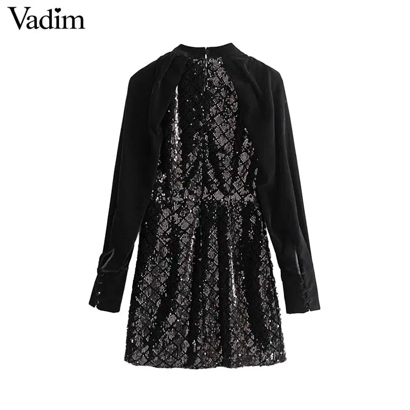 Vadim женское модное бархатное мини-платье с блестками в стиле пэчворк длинным