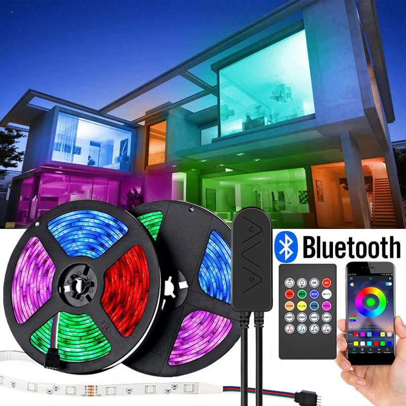 

Светодиодная лента, меняющая цвет, RGB Светодиодная лента, освещение со встроенным микрофоном, Bluetooth, светодиодное освещение с управлением че...