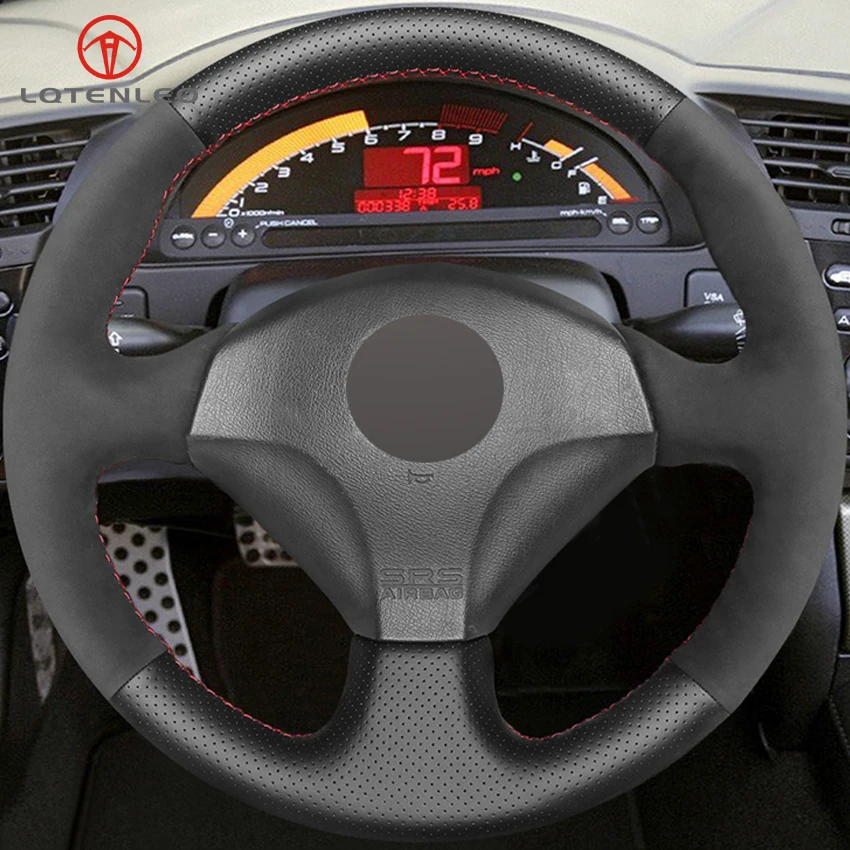 LQTENLEO черный замшевый чехол рулевого колеса автомобиля из натуральной кожи для