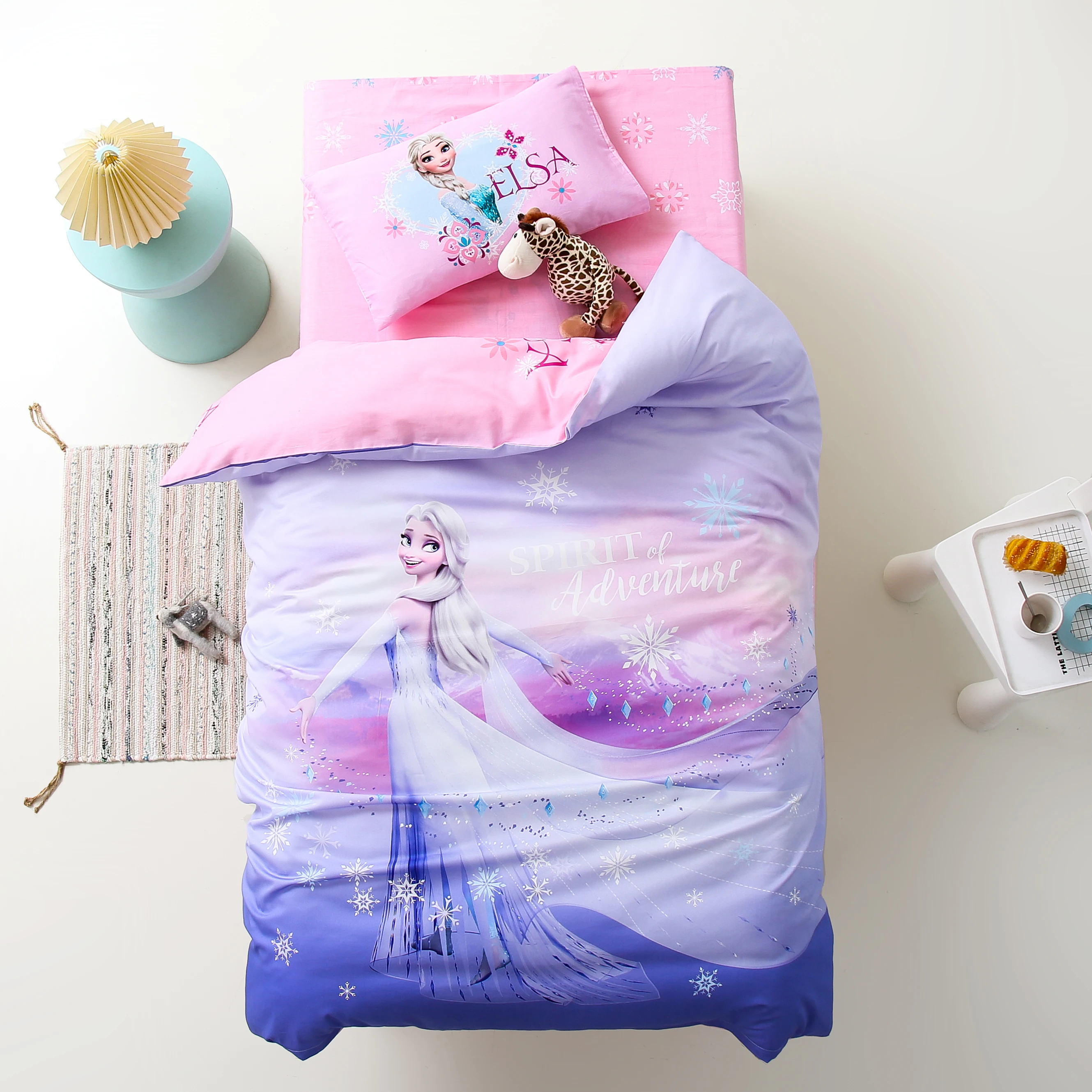 

Пурпурные розовые пододеяльники принцессы Эльзы для детей, для девочек, для спальни, постельное белье из 100% хлопка, детское постельное бель...