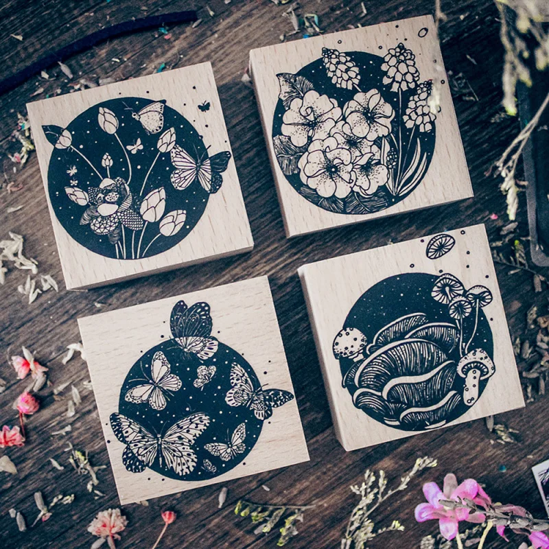 Креативный деревянный штамп с изображением бабочки лотоса гриба для рукоделия