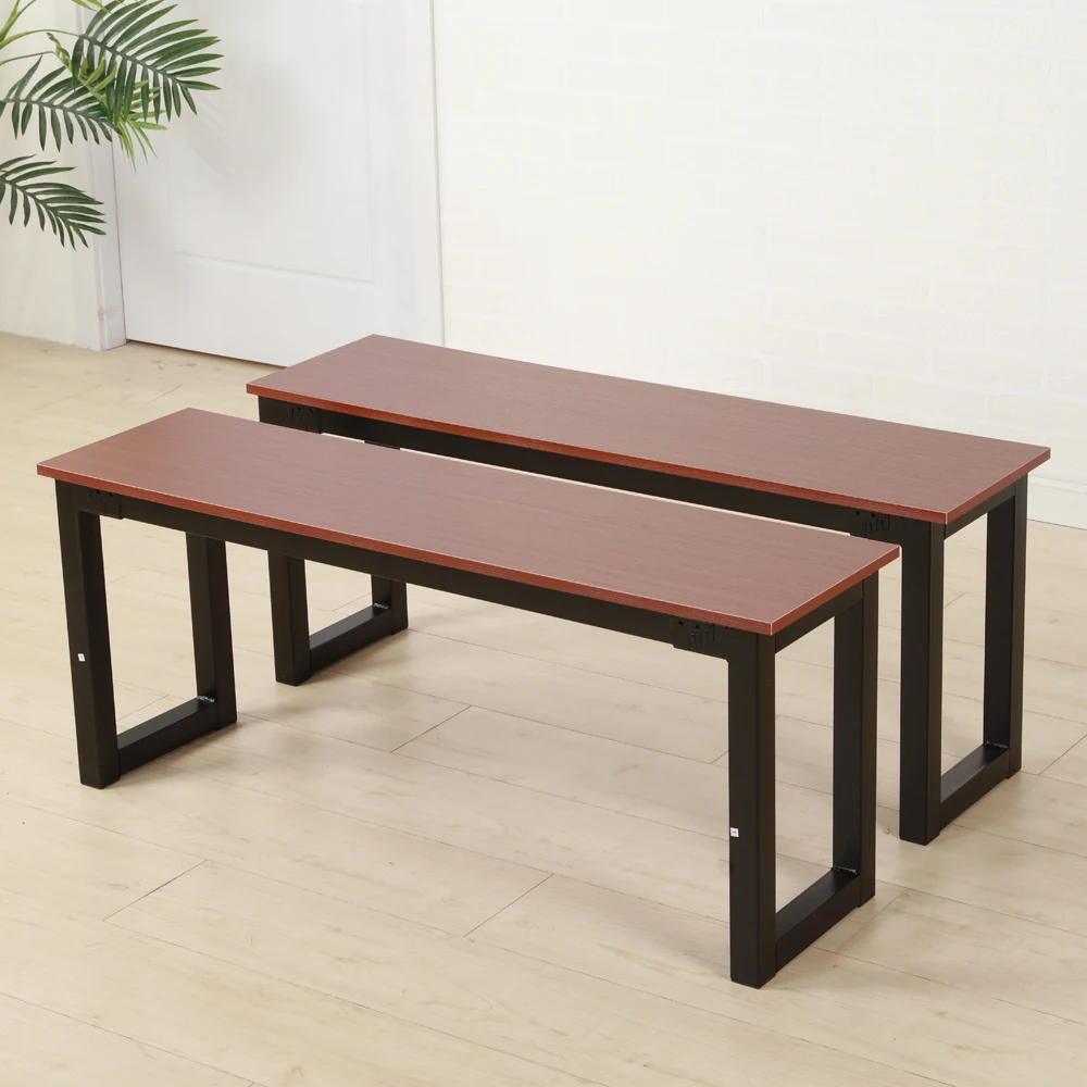 

BUYTOO 2pcs Simplistic Iron Frame Dining Benches Teak Color dining chair wood