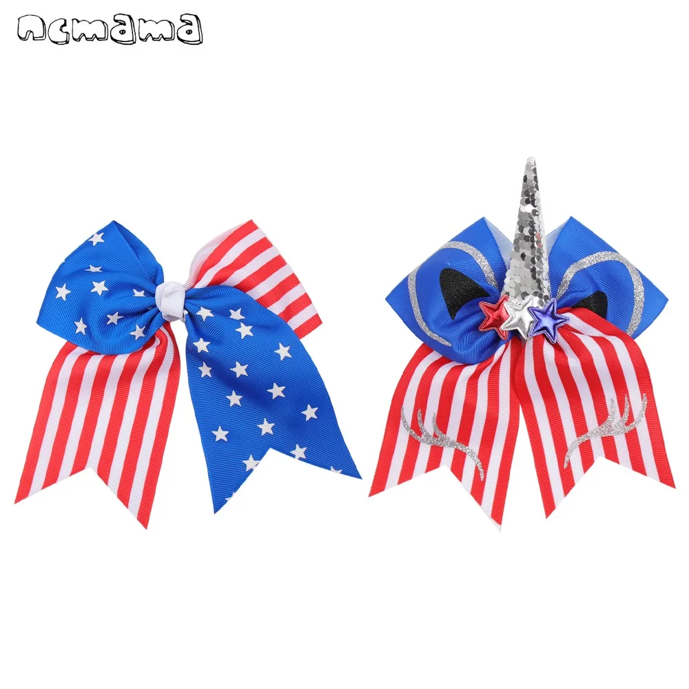 Банты ncmama с зажимами для волос единорогом 7 дюймов банты блестками рог вечерние