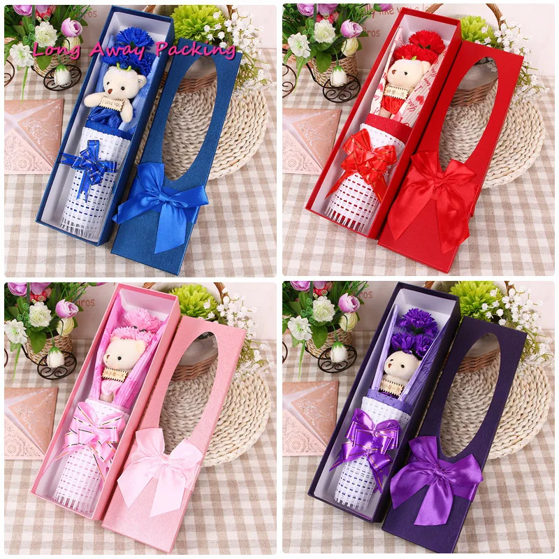 Романтическая роза мыльный цветок с плюшевым медведем искусственные цветы для