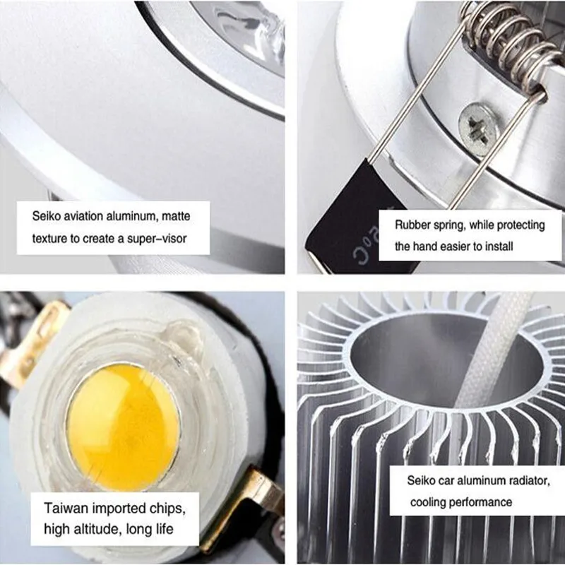 LED Downlight Dimmable 3W 4W 5W 7W Cut Hole 75mm,90mm,Warm White/Nature White/ Cold White Recessed Led Spot Light Ceiling Lamp
