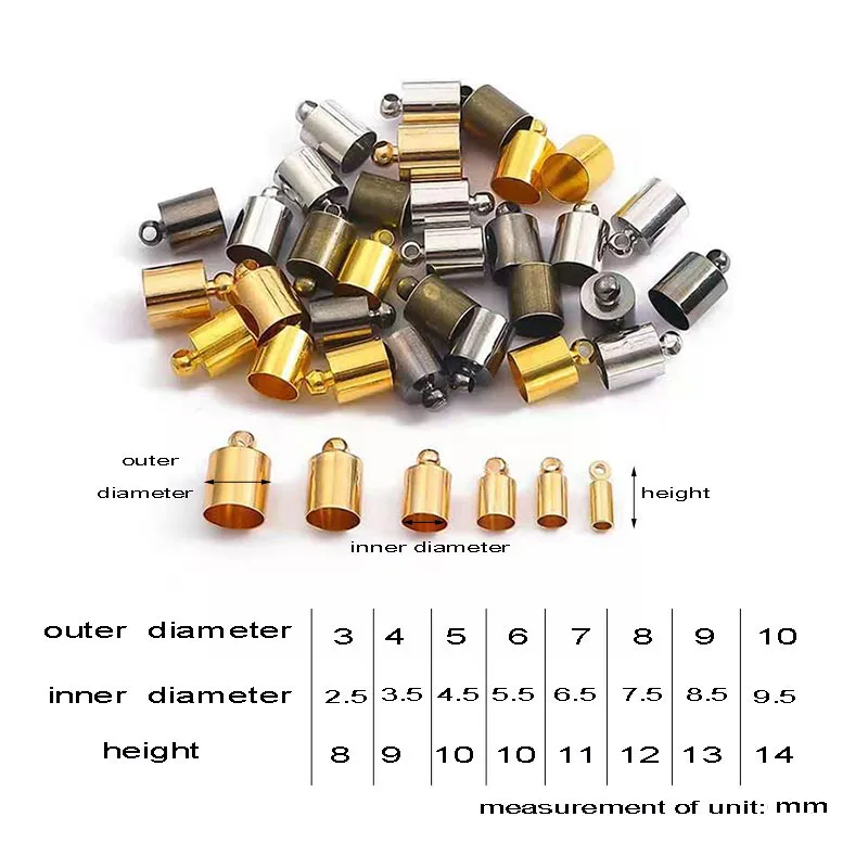 

50pcs/lot Tassel Leather Cord End Crimp Caps Beads 3 4 5 6 7 8 9 10 mm End Tip Cap For DIY Necklace Jewelry Making Findings