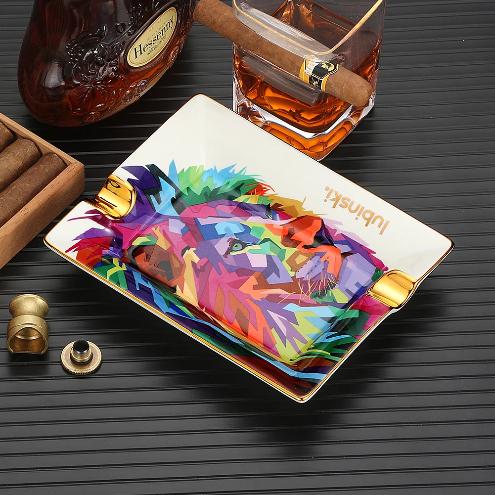 

LUBINSKI Home Cigar Ashtray Smoking Ash Tray Rest Stand Holder 2 Slots New Tobacco Accessories Luxury Ashtray Ceramic