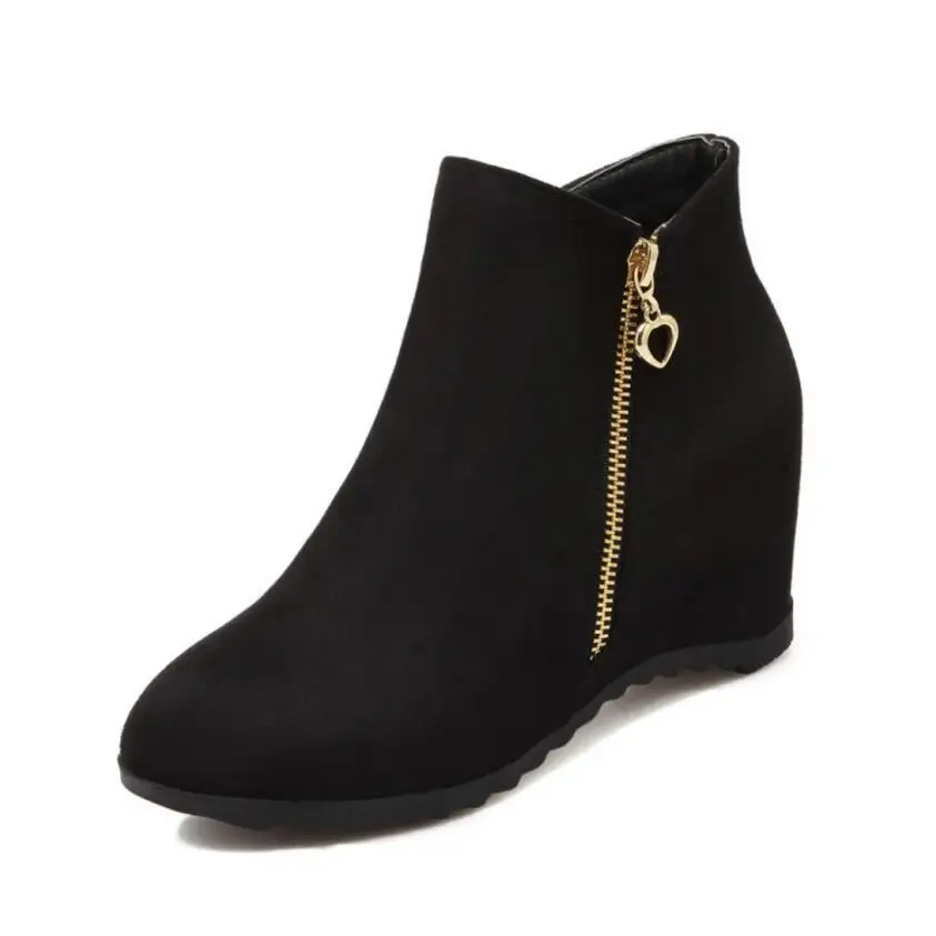 

Spring Autumn Women Snow Boots Slip-On Med High Heels Round Toe Shoes Thick Bottom Platform Waterproof Ankle Boots