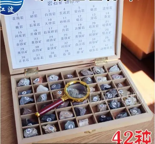 Mineral Rock Specimen Box 42 Kinds Primary School Geography Ore Science Teaching Instrument Teaching Equipment Rock Specimens