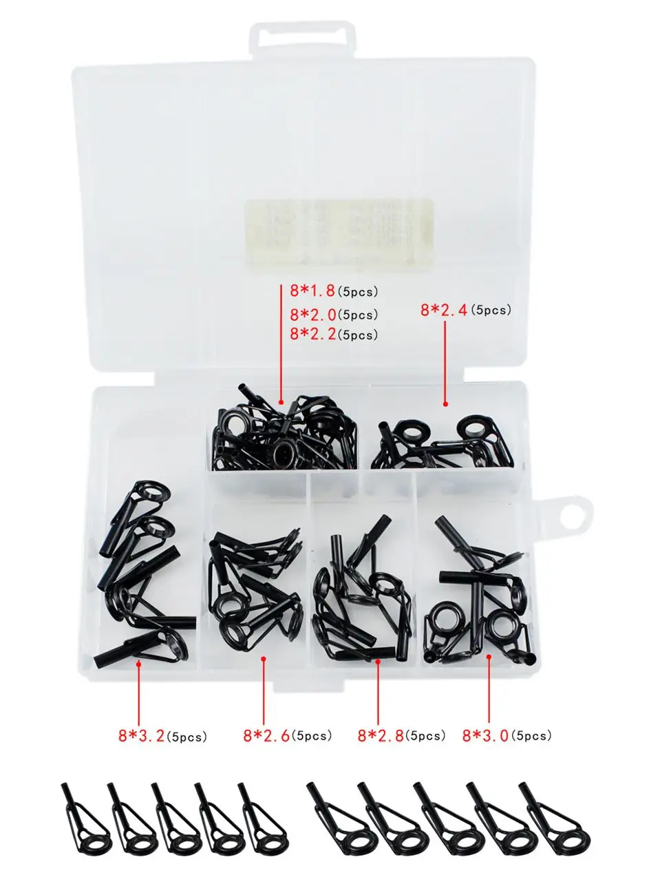 

40Pcs/one Set Fishing Rod GuidesTips Repair Kit DIY Building Rod Repair Eye Ring Set Bait Casting Rod Guides