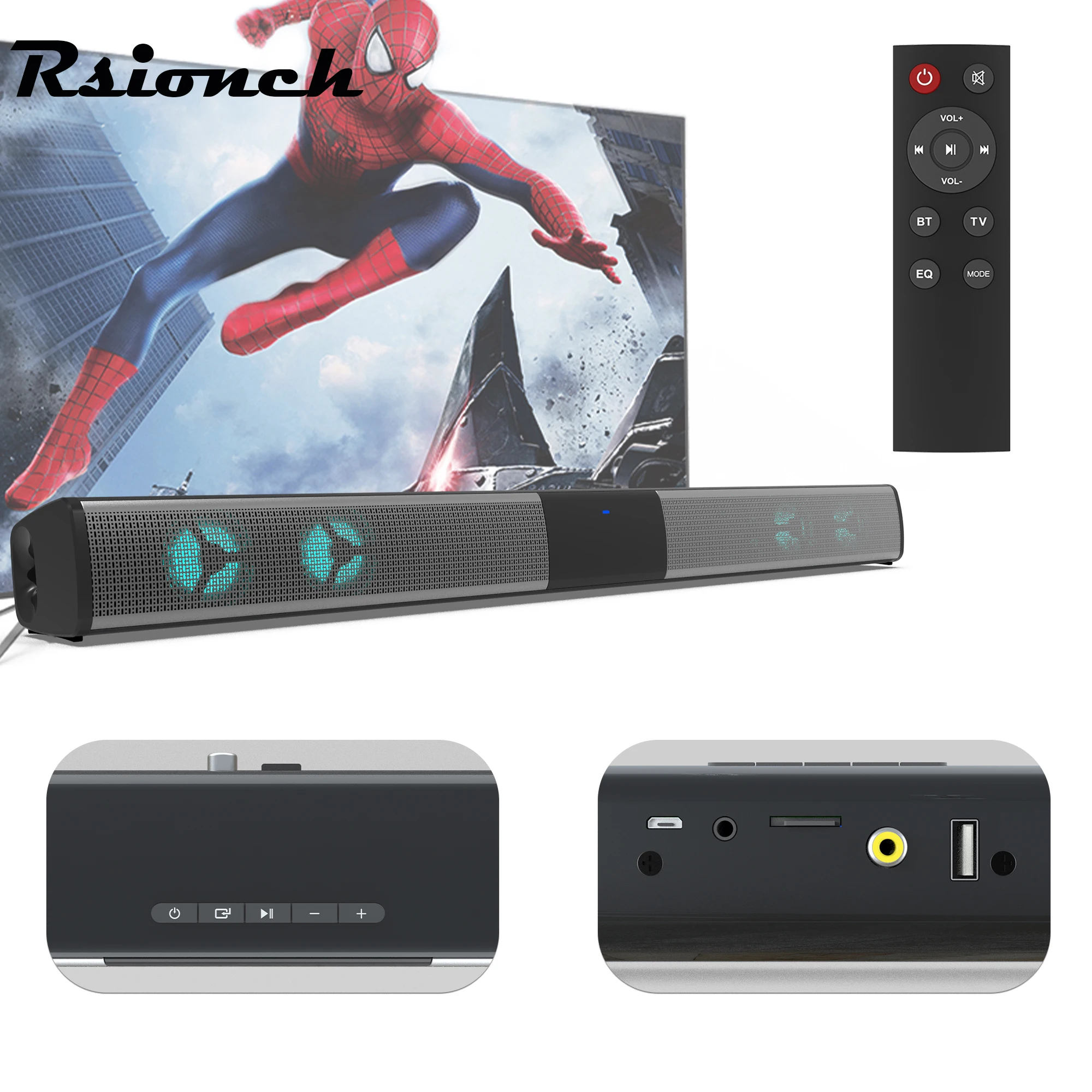 Саундбар Rsionch для телевизора беспроводной Bluetooth V5.0 сабвуфер с RGB светильник кой AUX