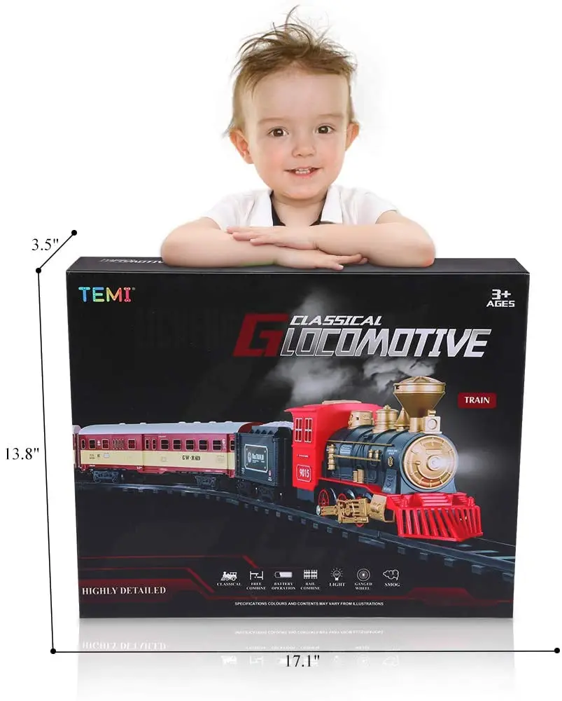 Tren de juguete el&eacute;ctrico de Navidad para ni&ntilde;os, v&iacute;as de ferrocarril, motor de locomotora de vapor, modelo fundido a presi&oacute;n, juego educativo-5