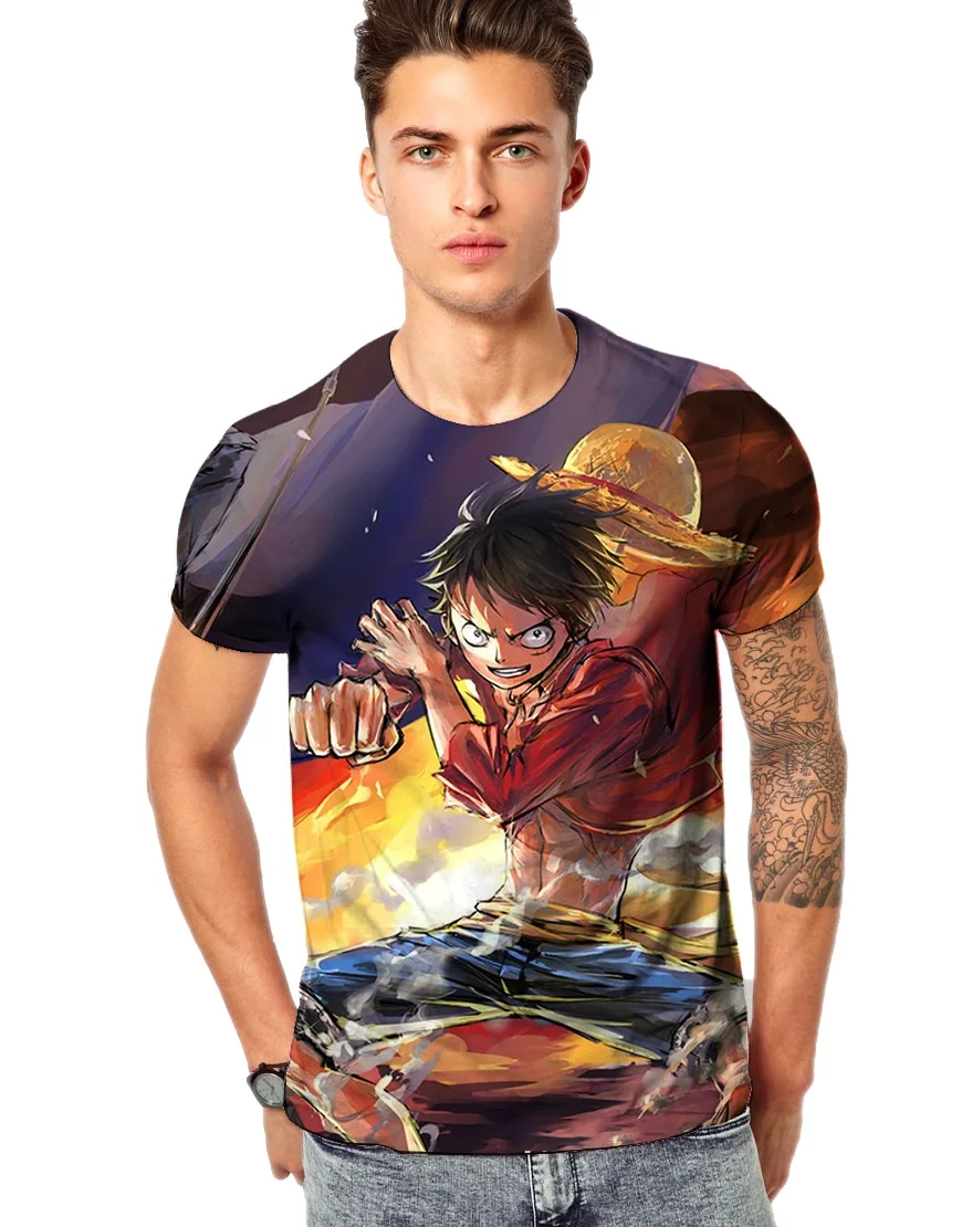 

2019 new spring and summer 3D cartoon One Piece Monkey D. Luffy fashion men and women printing T-shirt XS-5XL