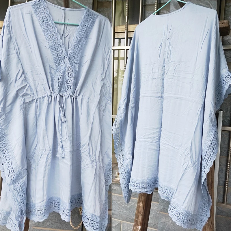 Женское хлопковое пляжное платье кружевная пляжная туника в стиле пэчворк для