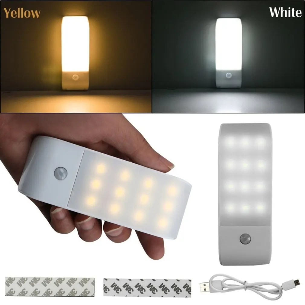 

New 12LED Wardrobe Night Light PIR Infrared Stick-on Rechargeable USB Motion Detector Induction Sensor Closet Corridor Lamp