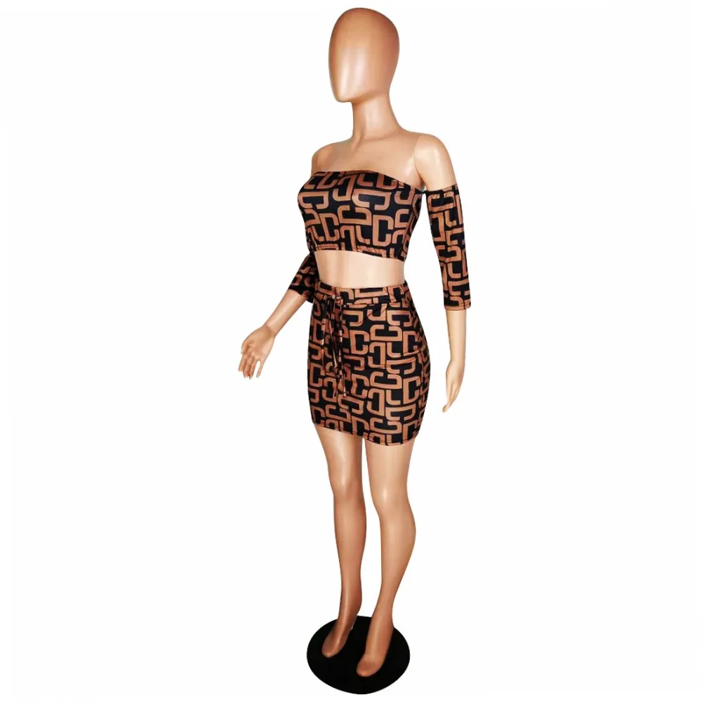 New style 2 pieces women dress set strap slash neck letter print bodycon summer short mini SJ6058 | Женская одежда