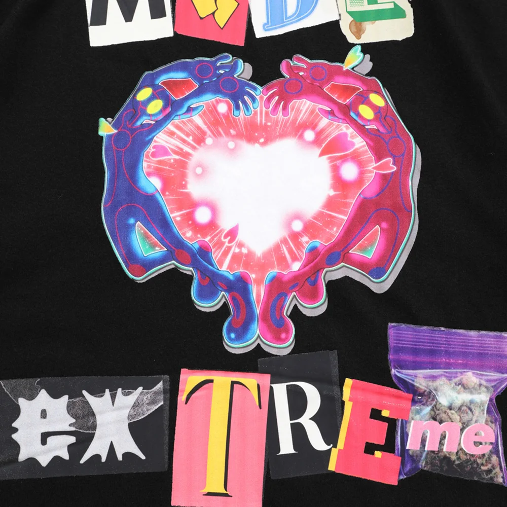 

Aolamegs T-shirt Men Melted Colorful Heart Cute Letter Print Oversized Tee Tops Summer Casual Couple Hip Hop Harajuku Streetwear