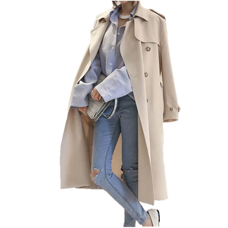 Плащ женский весенний длинный двубортный свободный с разрезом | Женская одежда