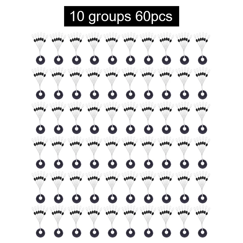 60pcs Rubber Space Beans Stopper Oval Fishing Bobber Float Carp Tackle Line Accessories | Спорт и развлечения