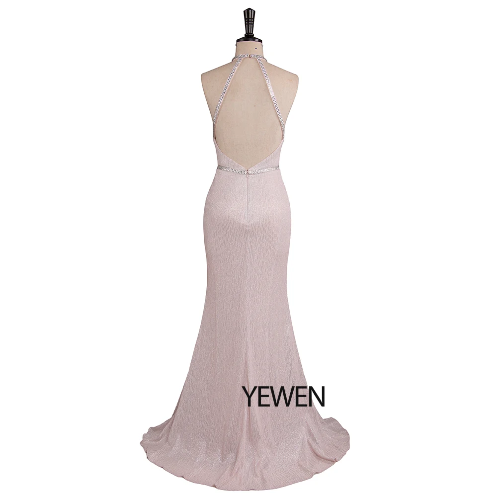 Розовое вечернее платье 2019 длинное с открытой спиной для выпускного вечера