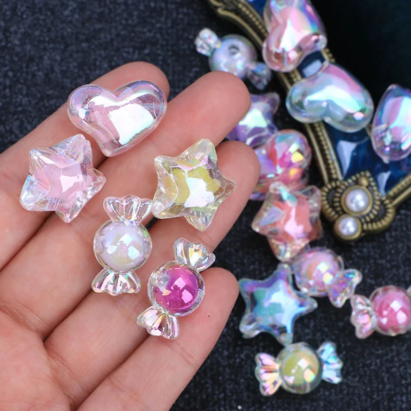 

30Pcs Glitter Acrylic Candy Heart Resin DIY Craft Supplies Clothing Loose Beads Necklaces Hairpin Decorate Scrapbook Materials