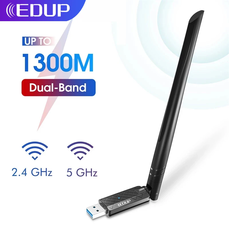 

EDUP Wifi Adapter USB 3.0 AC 1300Mbps Dual Band 2.4G/5.8G Wireless Network Card 802.11AC Wi-Fi Dongle for Laptop Desktop PC Mac