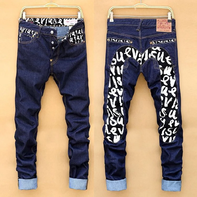 Новое поступление Evisu повседневные мужские дышащие высококачественные джинсы, теплые мужские Брендовые прямые брюки с вышивкой и принтом - Цвет: E6181