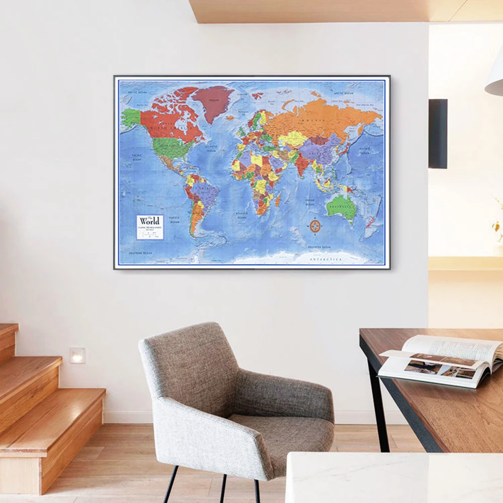 

HD World Map Canvas Painting Modern Print Artwork Wall Sticker Office Bedroom Classroom Living Room Wall Hanging Poster Decor